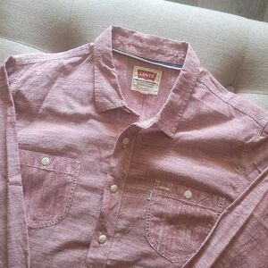 Levis Men's Red Chambray Cotton Button Down Shirt Long Sleeves Size XLarge